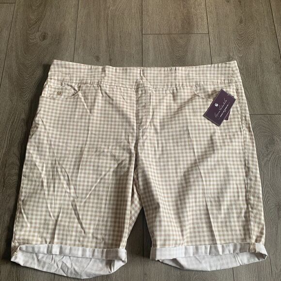 Gloria Vanderbilt vintage white gingham check Amanda Bermuda wide pull on - Picture 1 of 5